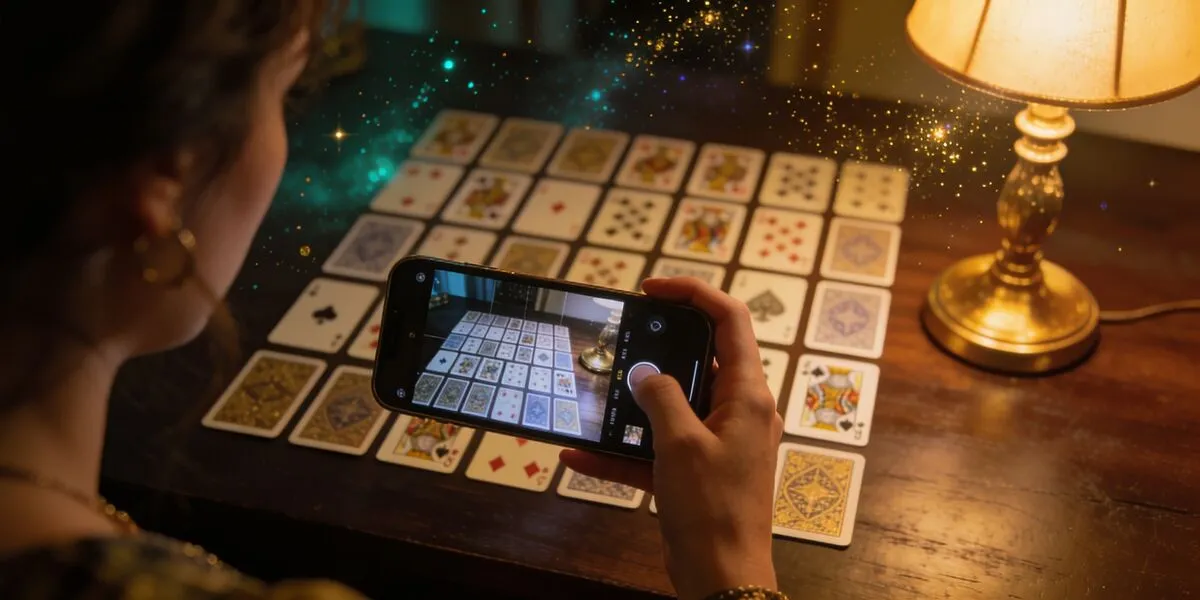 Smartphone fotografiert eine Kartenlegung